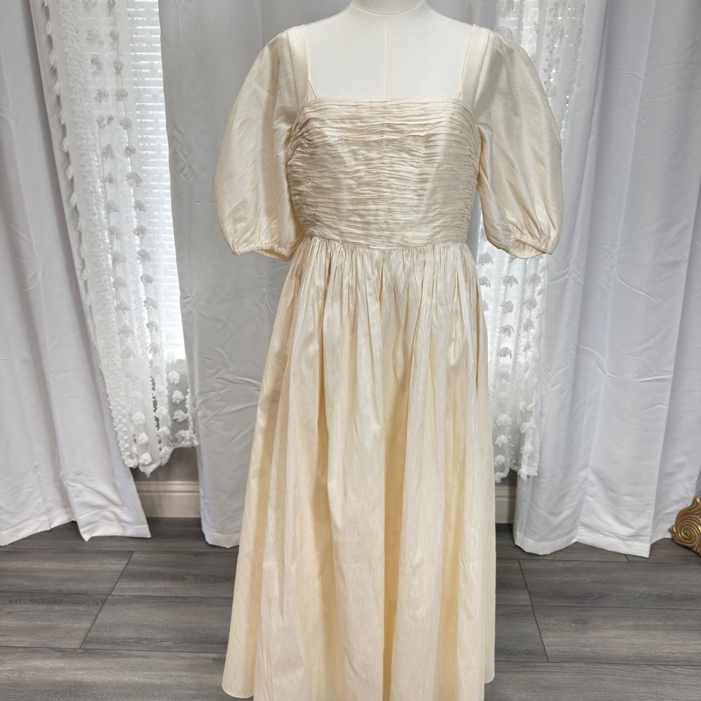 Sachin + Babi Ivory Puff-Sleeve Midi Dress